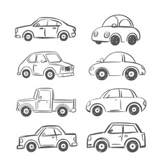 Black and white style of various cars and a pickup truck sedan hatchback © Musfiqur