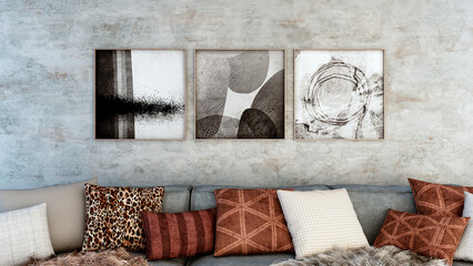 Obraz premium Large luxury modern bright interiors Living room mockup illustration 3D rendering Digitally Generated Image