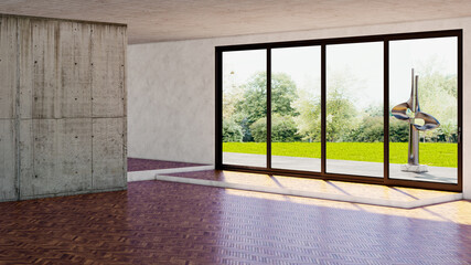 Obraz premium Large luxury modern bright interiors Living room mockup illustration 3D rendering Digitally Generated Image