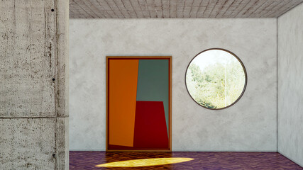 Naklejka premium Large luxury modern bright interiors Living room mockup illustration 3D rendering Digitally Generated Image