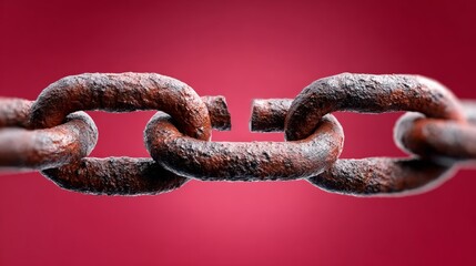 Obraz premium A chain is broken in two pieces. The chain is rusty and worn. The broken chain is a symbol of separation and disconnection