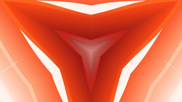Abstract red and white 3D geometric shape with curved lines and triangle in the center, futuristic digital art, modern technology background, vibrant orange gradient, triangular futuristic s
