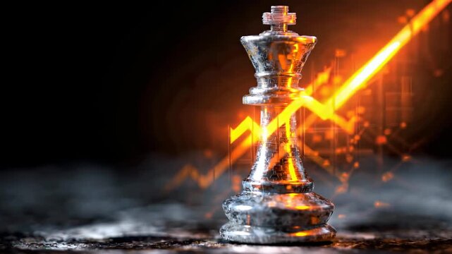 A Chess King Piece Symbolizing Strategy and Growth in a Business Context with Graphical Elements