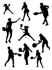 Padel Player Silhouette Set in Action Poses