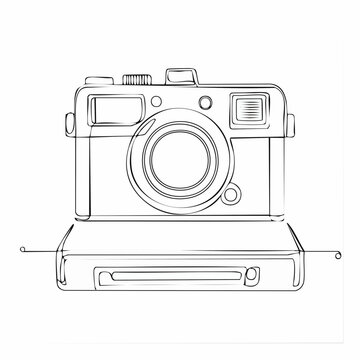 Continuous line Polaroid camera Line Art Vector Transparent Background Edit Stroke.