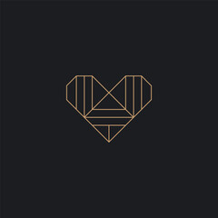 Abstract golden outline heart logo. Luxury symbol suitable for fashion, jewelry, healthcare, cosmetics and wellness related businesses.