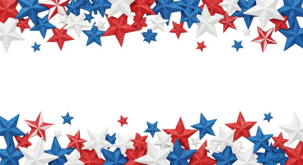 Fototapeta premium Red, White, and Blue Glitter Stars Frame on White Space for Patriotic Celebrations
