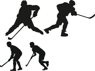 Naklejka premium A Set of Collection of Hockey Player Silhouette 