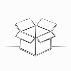 Single line, continuous, cardboard box with the top opened. line art vector business illustration with transparent background editable stroke.