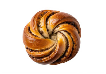 Fototapeta premium Swirled cinnamon bun with creamy filling isolated on transparent background