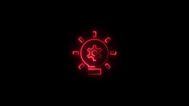 Glowing Red-Light Bulb with Gear Inside Neon Sign Concept 4k animation video with black background 