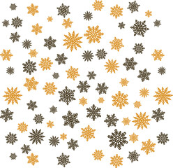 Elegant scattered snowflakes pattern in gold and dark grey a festive vector illustration for winter holidays and seasonal designs isolated on white Vector Illustration