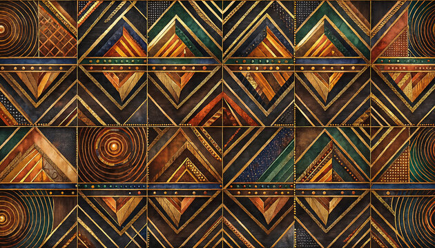 motif g&eacute;om&eacute;trique abstrait style ethnique chic en bois et m&eacute;tal