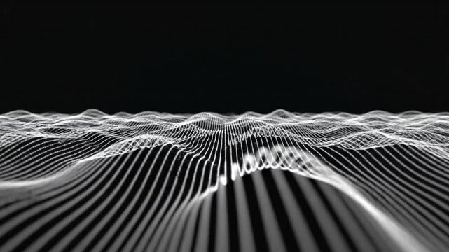 Visual display of sound waves moving across a dark background in a rhythmic pattern at night