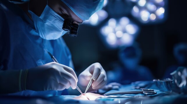 A neurosurgeon performing delicate brain surgery under surgical microscope