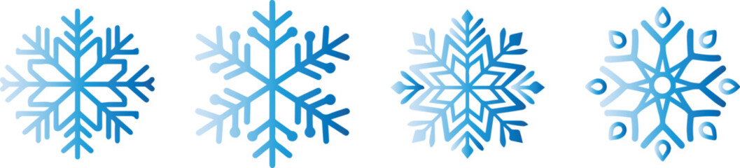 set of blue gradient snowflake icons vector illustrations ideal for winter season designs weather forecasts and festive holiday projects