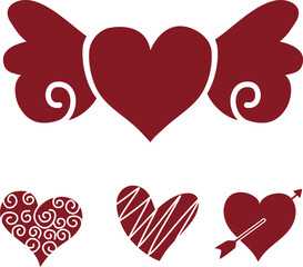 Diverse collection of red heart icons featuring winged pierced and patterned designs perfect for Valentines Day wedding and romantic graphic design projects Vector Illustration