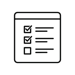 Minimalist black and white line art icon of a vertical document with multiple checkboxes and marked lines