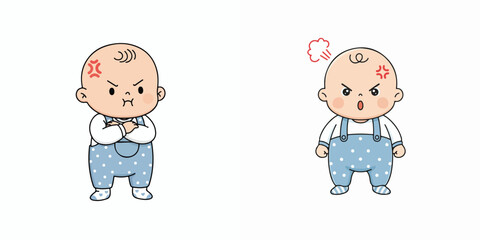 Vector of a cute baby with an angry expression. Vektor, icon, set icon, minimalist, flat, illustration