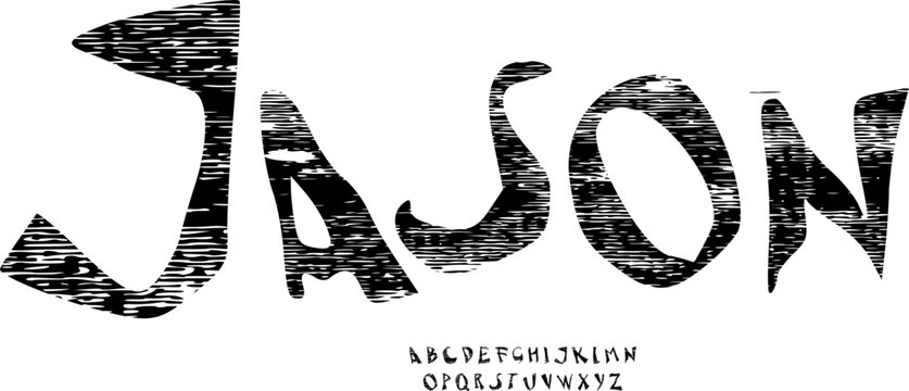 Jason Distressed Grunge Display Font Alphabet Vector, Bold Handcrafted Typeface for Edgy Branding, Streetwear Apparel, Horror Poster Art, and Urban Graphic Design - Rough Lettering Set