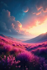 Vast, ethereal fields stretching to celestial heavens, bathed in soft, otherworldly light A tranquil scene of cosmic beauty and serene nature , sublime, celestial