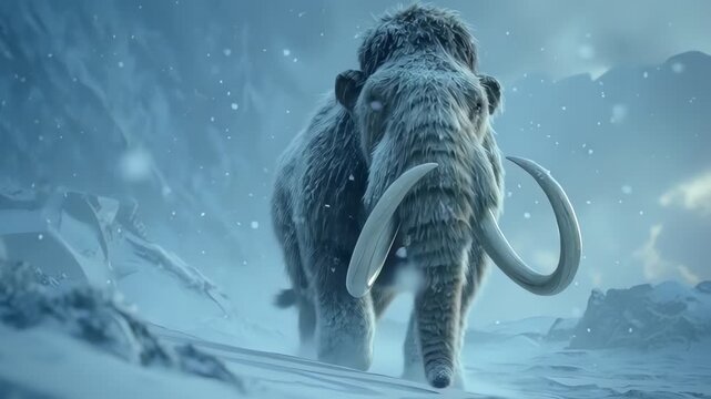 Woolly Mammoth in a Snowy Ice Age Landscape