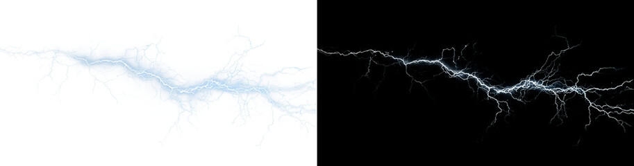 Dramatic thunderstorm illustration with glowing lightning bolts, electric energy flashes, storm clouds, bright night sky, and realistic atmospheric effects.