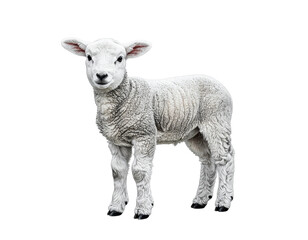 Fototapeta premium Young lamb standing on white background with textured wool and curious expression
