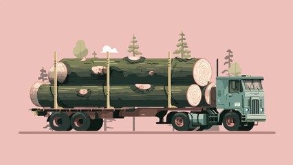 Truck carrying large tree trunks through a stylized forest landscape