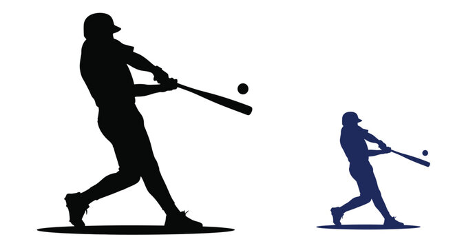 Baseball player swinging at pitch with a catcher silhouette