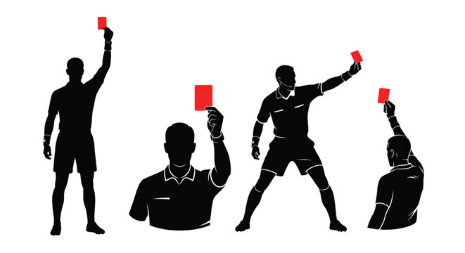 Referee displaying red cards in a dynamic sequence silhouette
