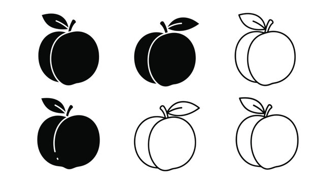 Simple peach illustrations in varying styles a black silhouette