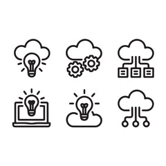 Obraz premium Cloud computing and digital idea icons set featuring lightbulbs gears and network server connections for technology and business data concepts