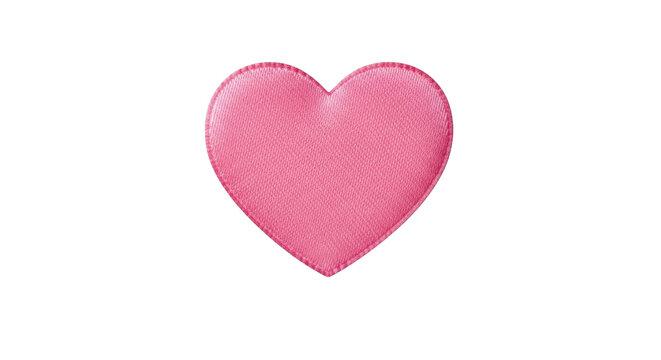 Single pink heart shape with a subtle fabric texture, isolated on a transparent background. This stylized heart features a soft, matte finish in a vibrant rose hue