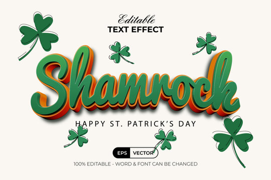 Shamrock Text Effect St Patrick's Day Event Theme. Editable Text Effect 3D Style.