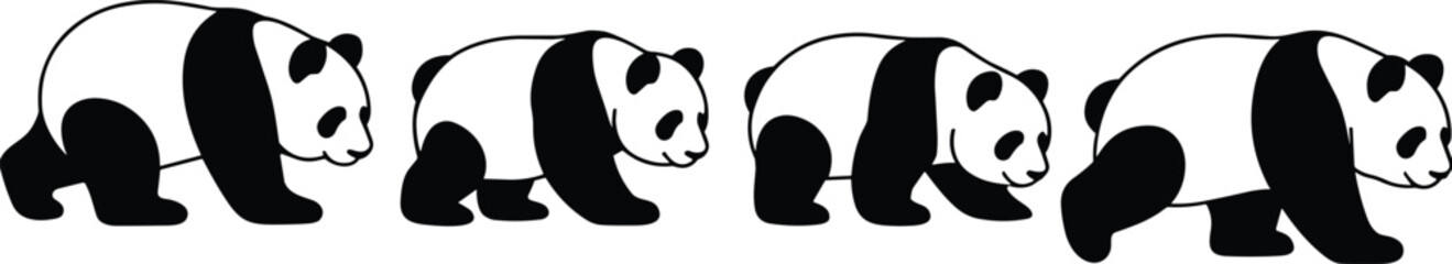 Cartoon panda illustration, walking panda artwork, cute bamboo bear character, playful vector cartoon, animal design drawing, children activity, wildlife artwork © Anjuara