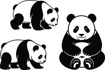 Cartoon panda illustration, walking panda artwork, sitting panda character, cute bamboo bear design, playful vector cartoon, children activity, animal drawing © Anujara