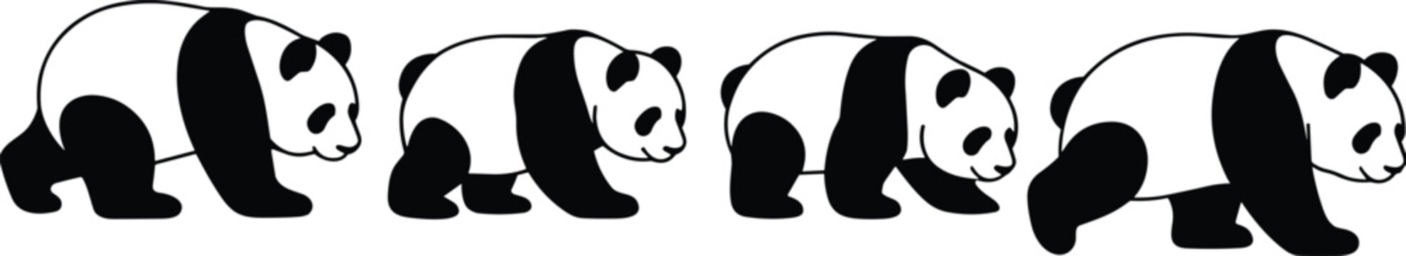 Cartoon panda illustration, walking panda artwork, cute bamboo bear character, playful vector cartoon, animal design drawing, children activity, wildlife artwork