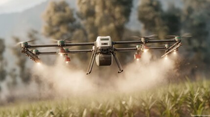 Advanced Agricultural Drone in Action Over Crop Fields for Efficient Spraying Techniques