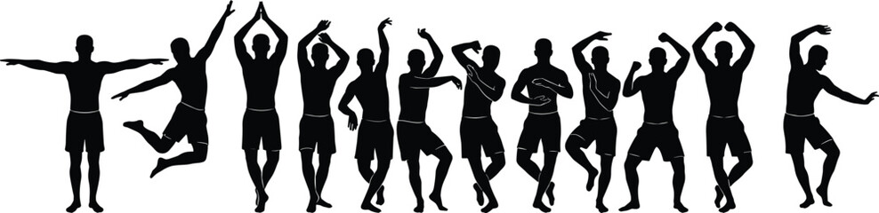 Dancing Men Silhouette Collection with Dynamic Party and Celebration Poses Isolated on White Background for Entertainment Design
