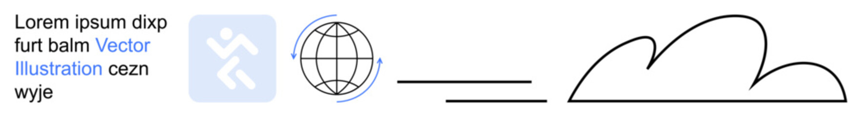 Online connectivity, global network, cloud storage, data access, communication, digital resources. A globe, cloud shape and minimal lines. Online connectivity and global network concepts