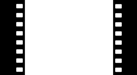 blank film strip frame with classic perforated black borders symbolizing cinema filmmaking and offering versatile white copy space for design.