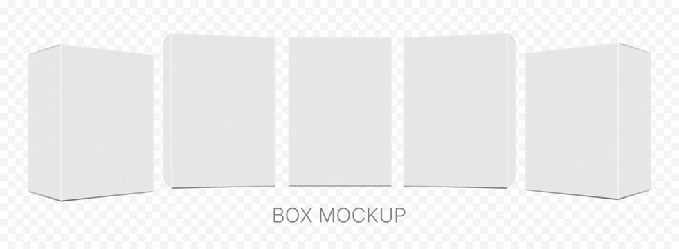 Blank Cardboard Packaging Boxes Mockup Set Realistic White Paper Product Box Template 3D Vector Illustration for Branding Retail Ecommerce Cosmetic Medicine and Food Packaging Design