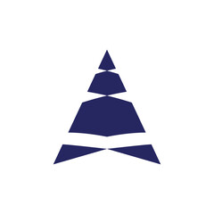 Minimal Geometric Christmas Tree Logo Icon In Navy Blue  Abstract Holiday Symbol And Modern Design