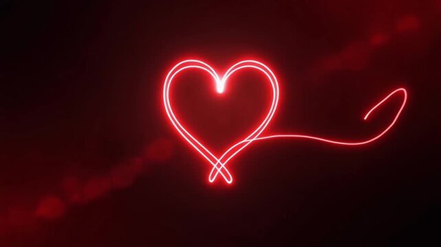 Floating red thread weaves gracefully into a glowing heart shape. Symbolic destiny love concept with dramatic lighting and elegant slow motion animation in 4K.