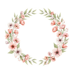 Wildflower Floral Wreath Frame Isolated on Transparent Background Watercolor Illustration PNG