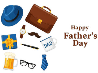 Happy fathers day celebration with various symbolic objects on transparent background