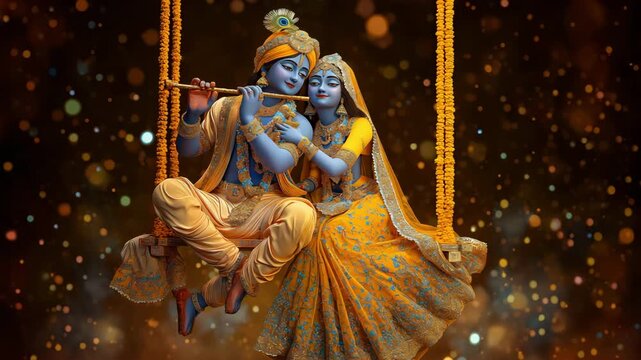 Krishna and radha divine love on swing. symbolizing eternal love and divine harmony. 