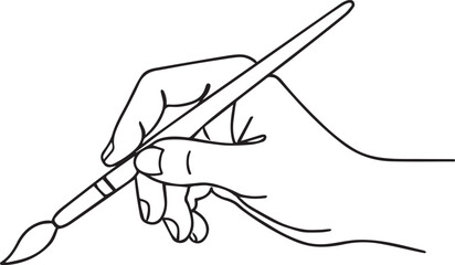 Minimalistic Single-Line Hand Holding Painting Brush Vector Illustration