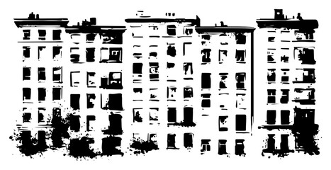 High contrast city buildings silhouette with artistic black ink grunge textures © Wuszu